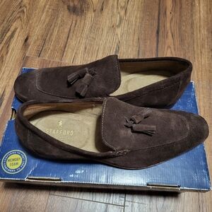 Stafford Mens Digby Suede Loafers Shoes Tassel Dark Brown Leather Slip On